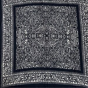 Vintage Black and White Ornate Pattern wool Scarf 44” square